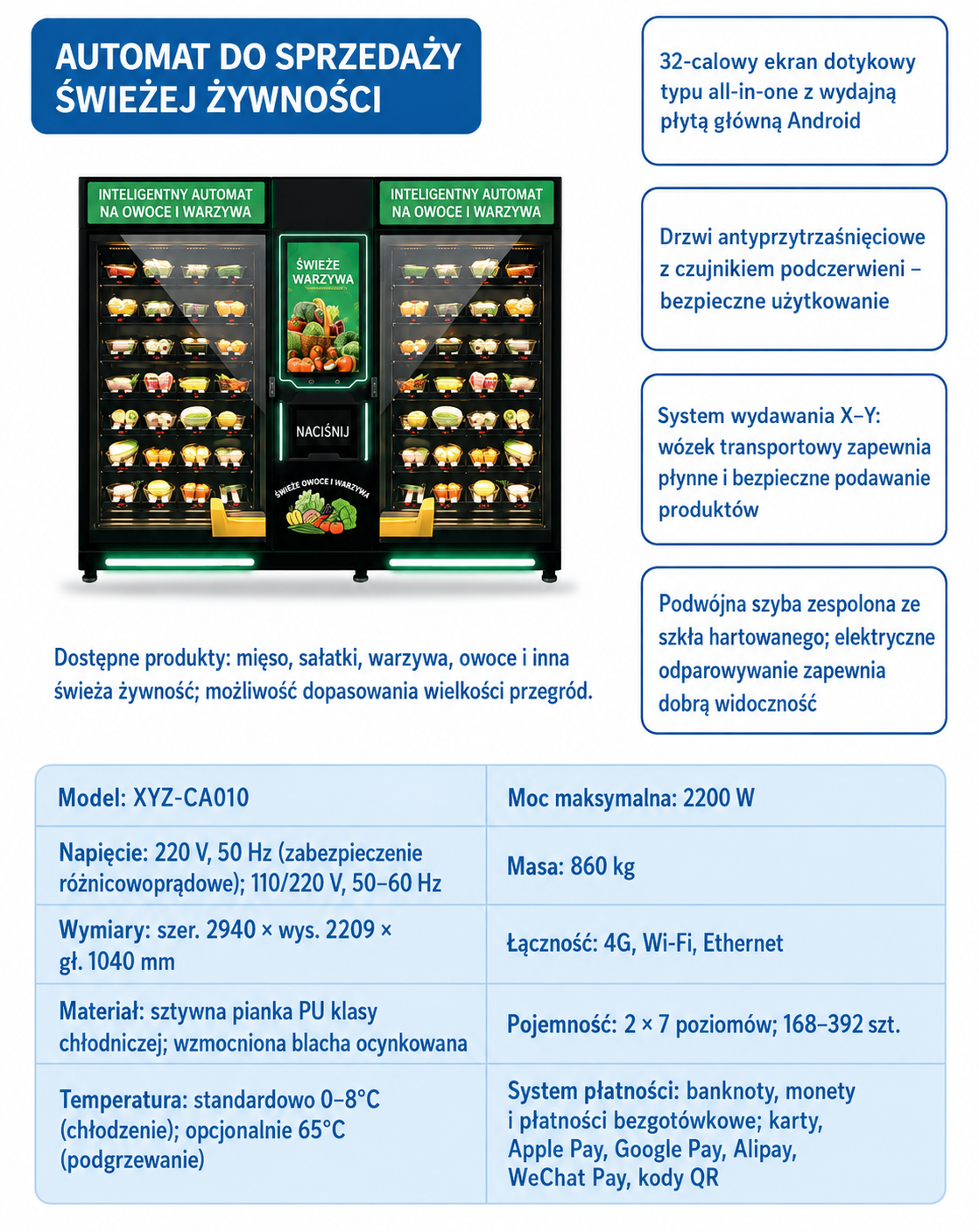 Podwójny automat XYZ-CA010 do sprzedaży świeżej żywności
