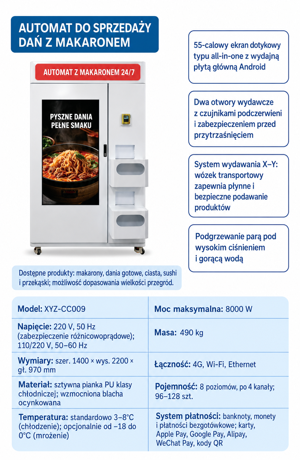 Automat XYZ-CC009 do sprzedaży i podgrzewania dań z makaronem