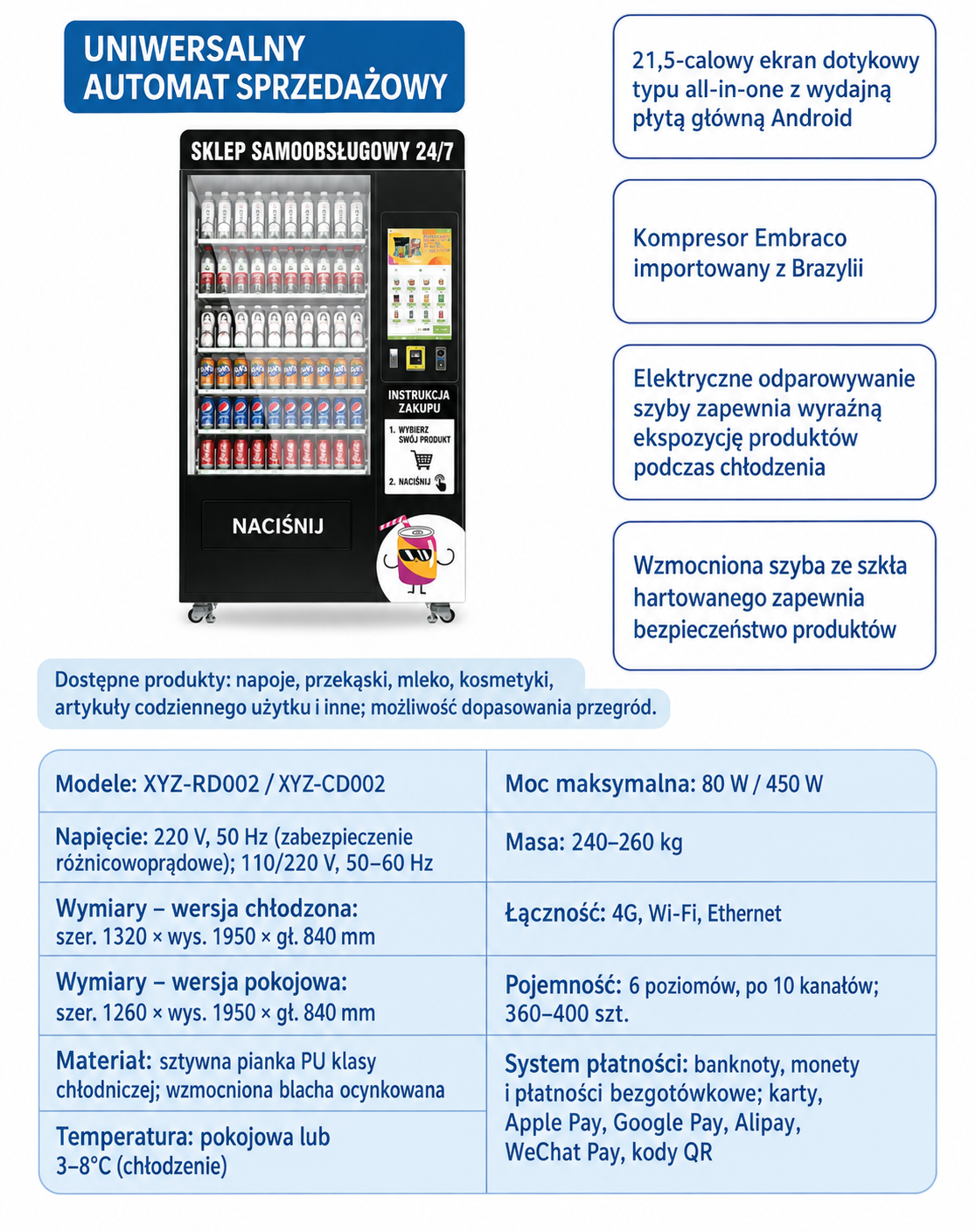 Uniwersalny automat sprzedażowy XYZ-RD002 i XYZ-CD002