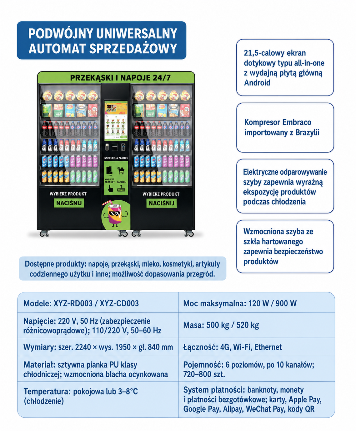 Podwójny automat sprzedażowy XYZ-RD003 i XYZ-CD003
