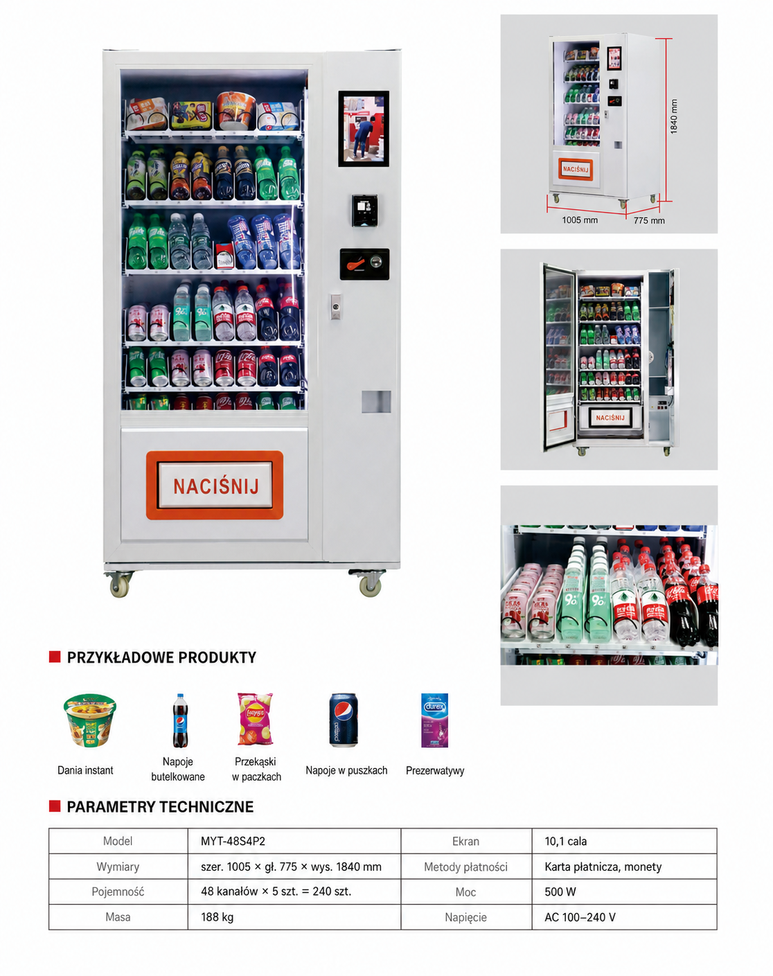 Automat MYT-48S4P2 na napoje i przekąski z ekranem dotykowym