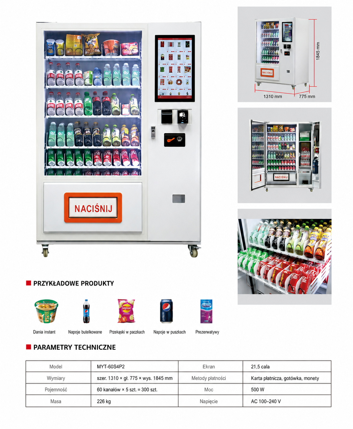 Pojemny automat MYT-60S4P2 na napoje i przekąski