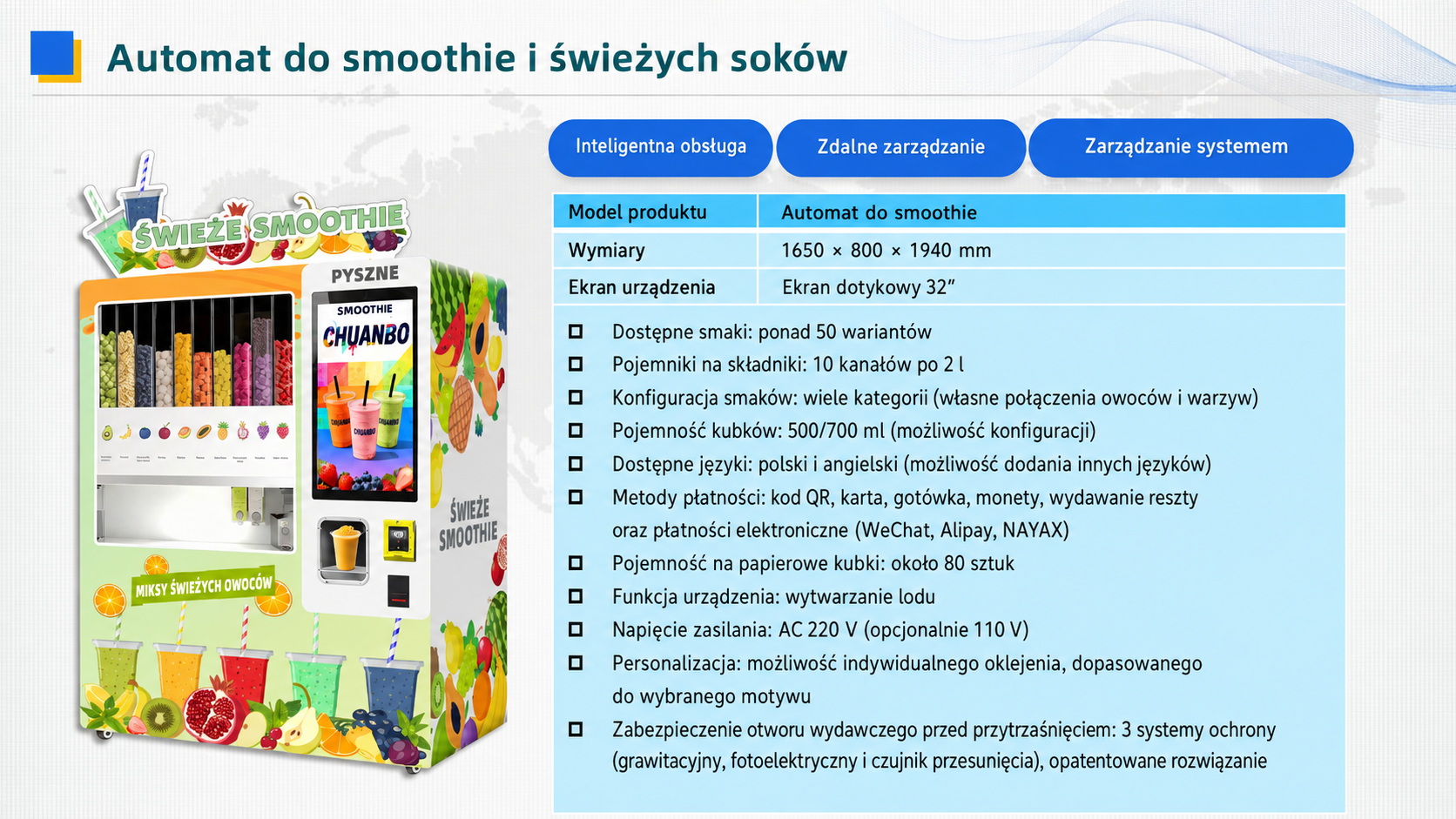 Automat przygotowujący smoothie i świeże soki