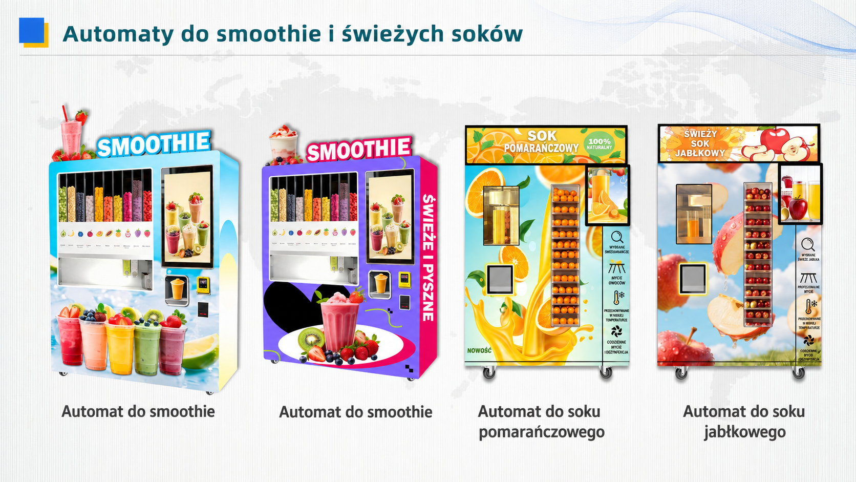 Automaty do smoothie oraz soku pomarańczowego i jabłkowego