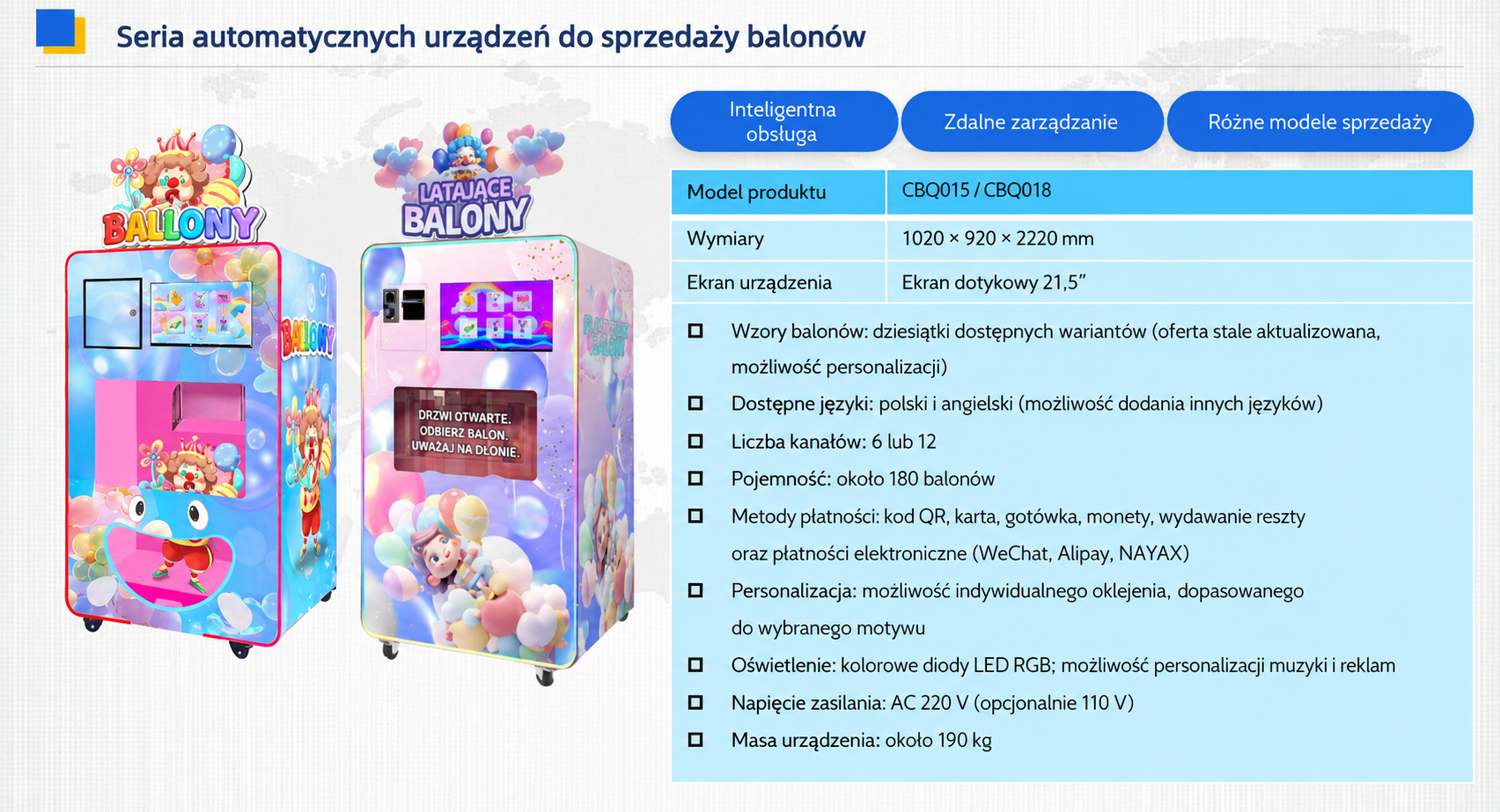 Automat do samoobsługowej sprzedaży balonów