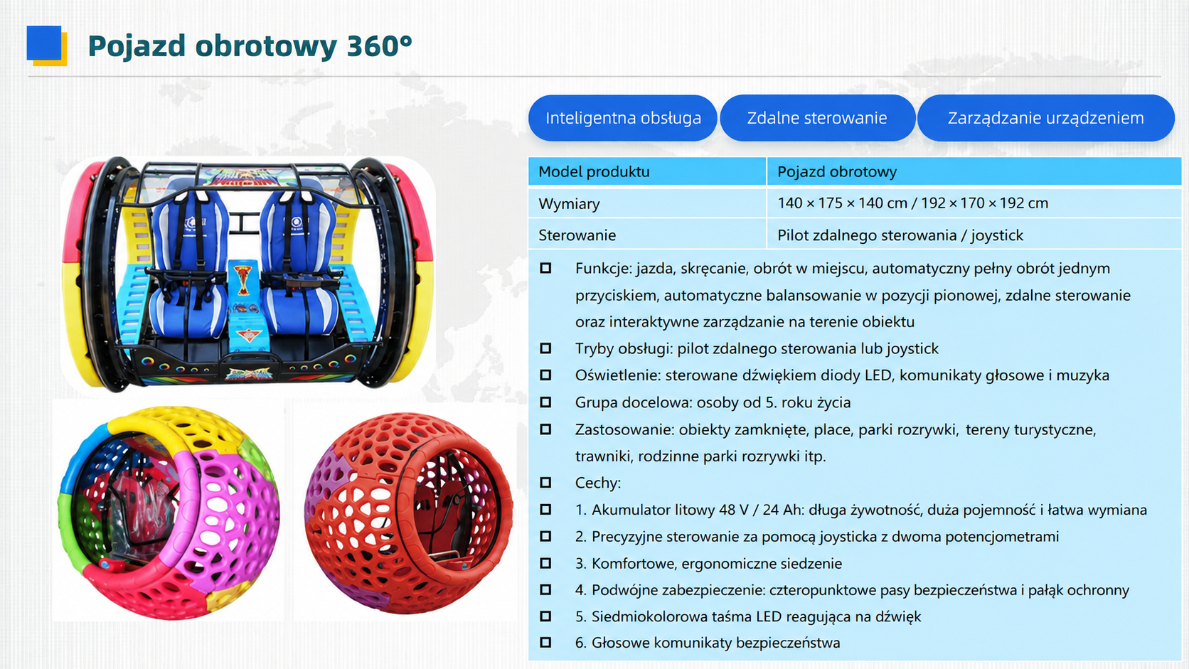 Dwuosobowy pojazd rozrywkowy obracający się o 360 stopni