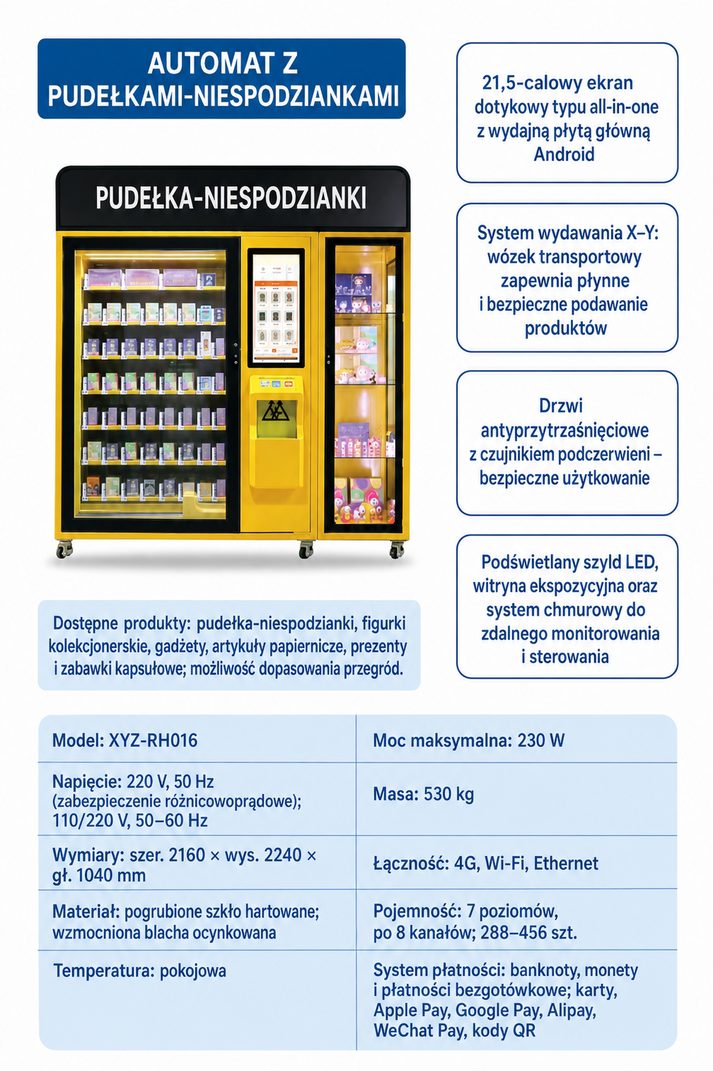 Żółty automat do sprzedaży pudełek niespodzianek, figurek i gadżetów