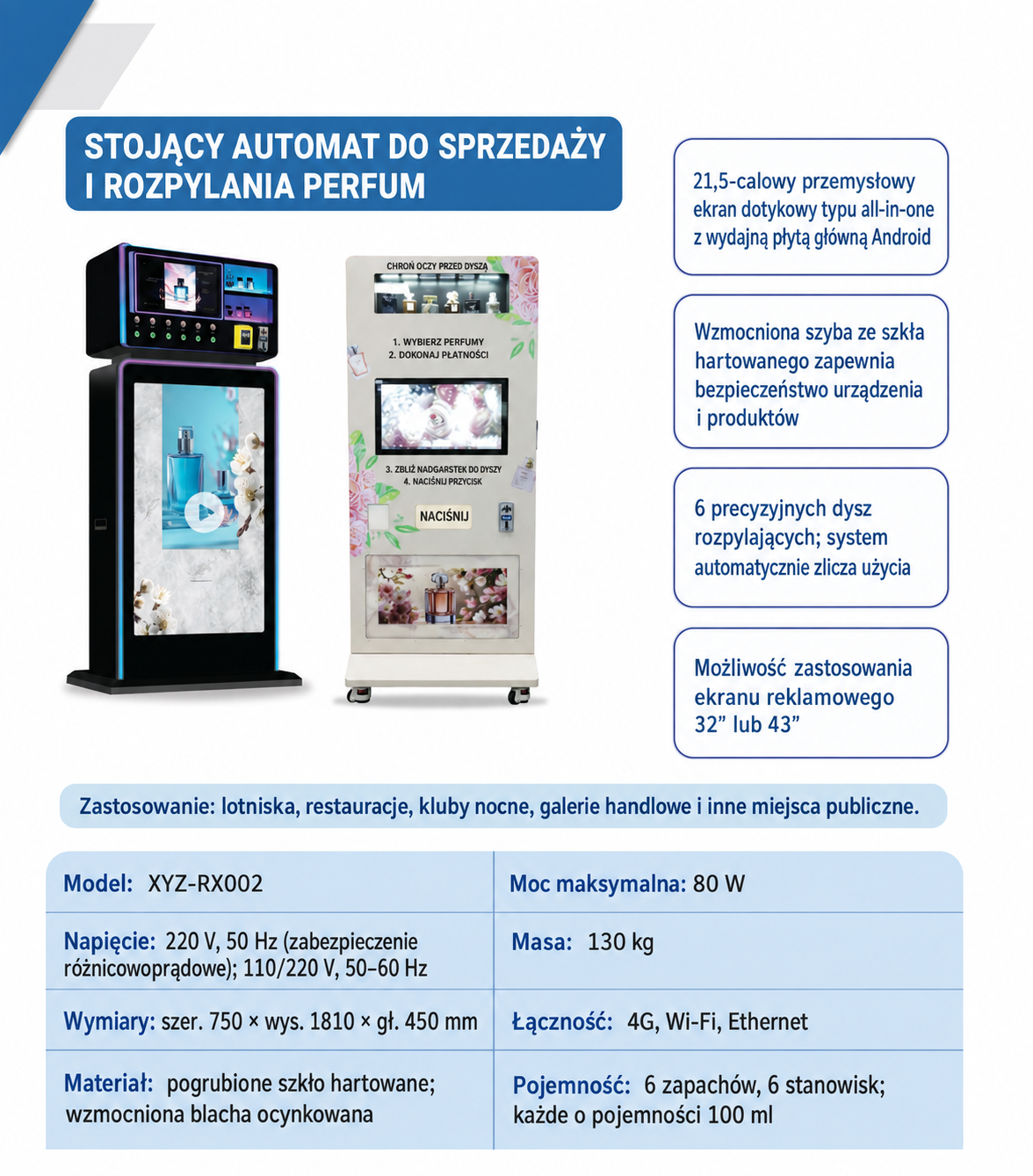 Stojące automaty perfumeryjne z dużym ekranem reklamowym