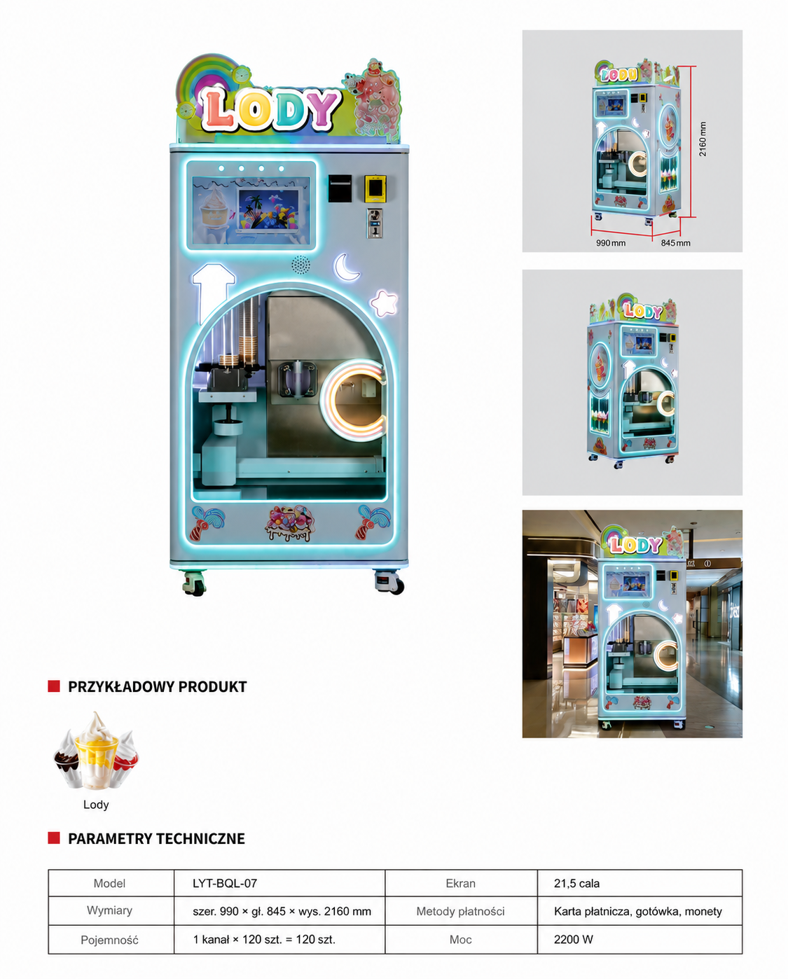 Samoobsługowy automat do lodów LYT-BQL-07 z ekranem dotykowym