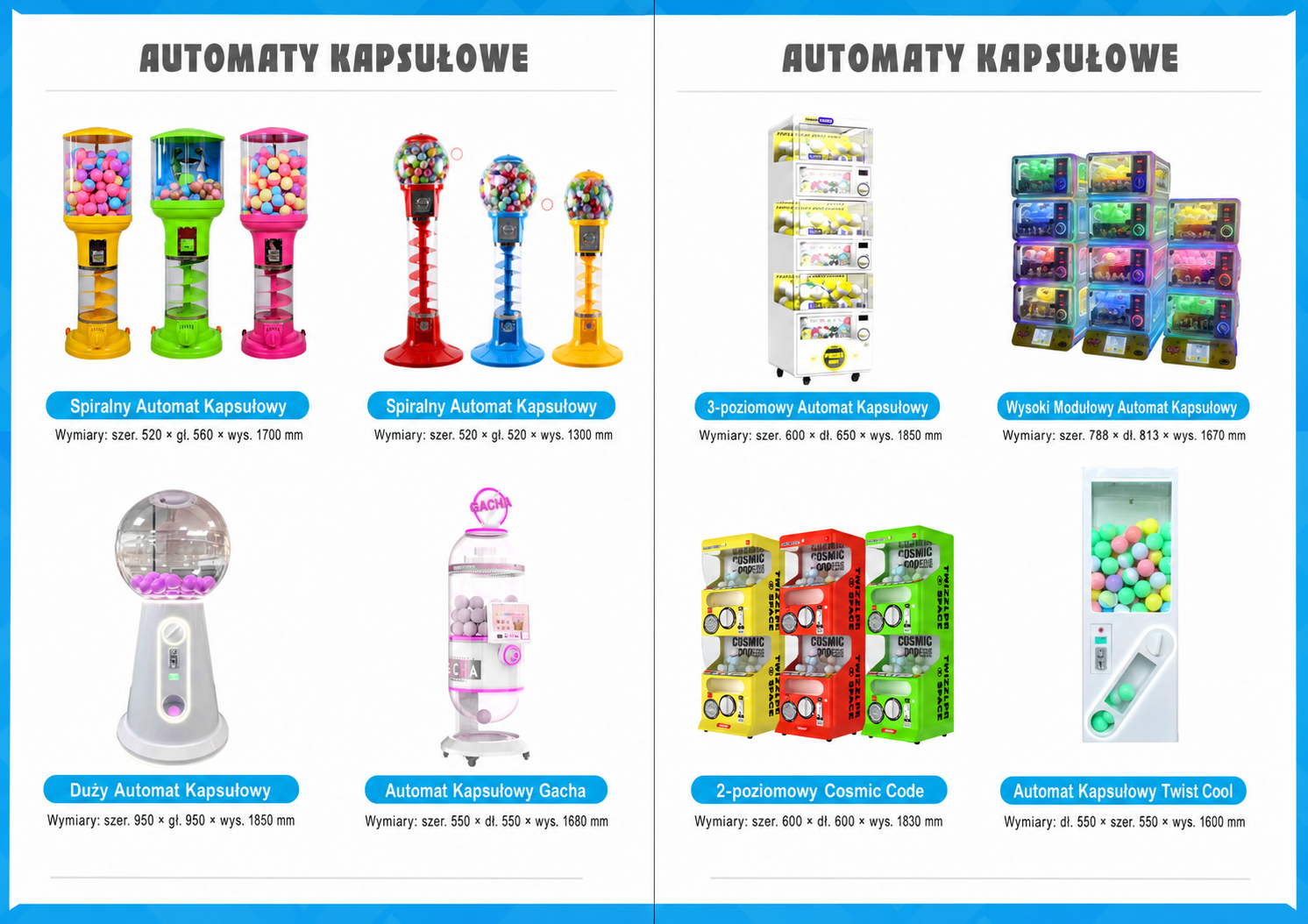 Zestaw spiralnych, modułowych i wielopoziomowych automatów kapsułowych