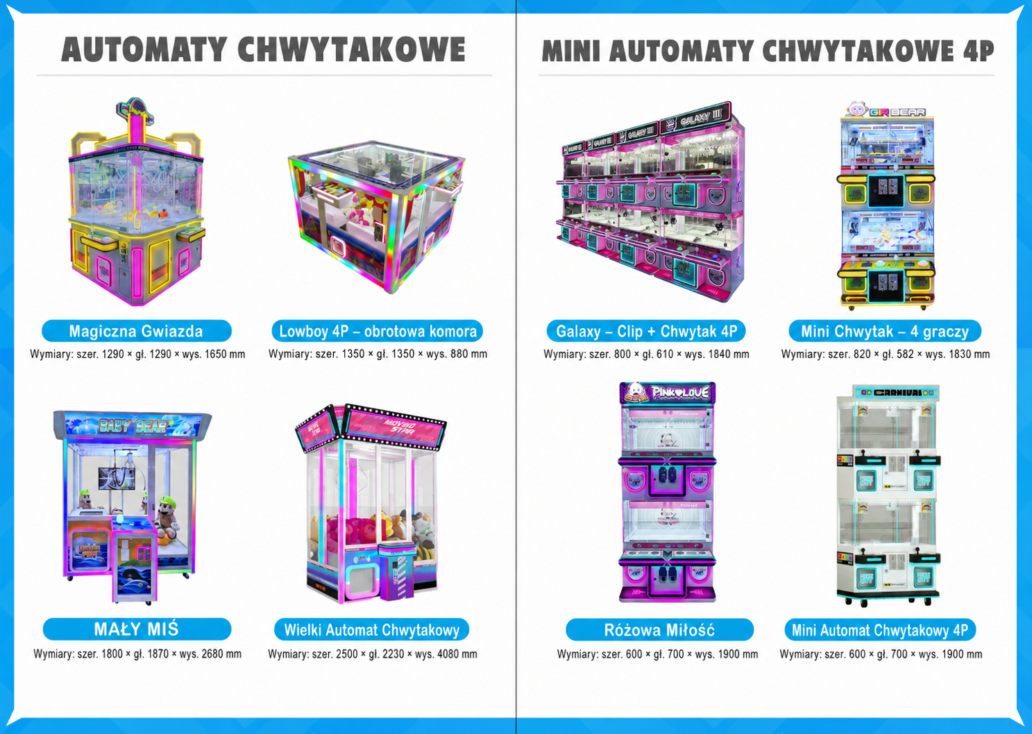 Duże i wieloosobowe automaty chwytakowe na nagrody
